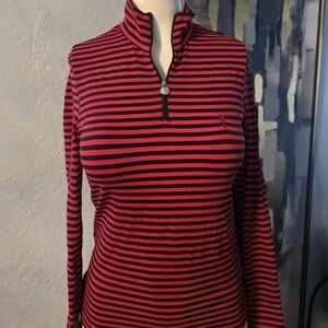 GOLFINO Red Black Striped Half Zip Long Sleeve Top Women’s XS Golf Activewear